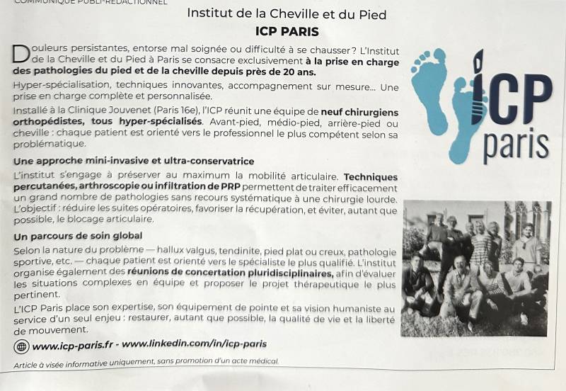 ICP Paris et le docteur Cermolacce chirurgien de la cheville Paris